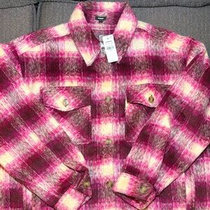 $108 NWT Express Pink and Cream Plaid Shirt Jacket Shacket Women’s Size Large L